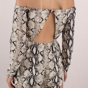 TOBI taupe snakeskin off shoulder romper